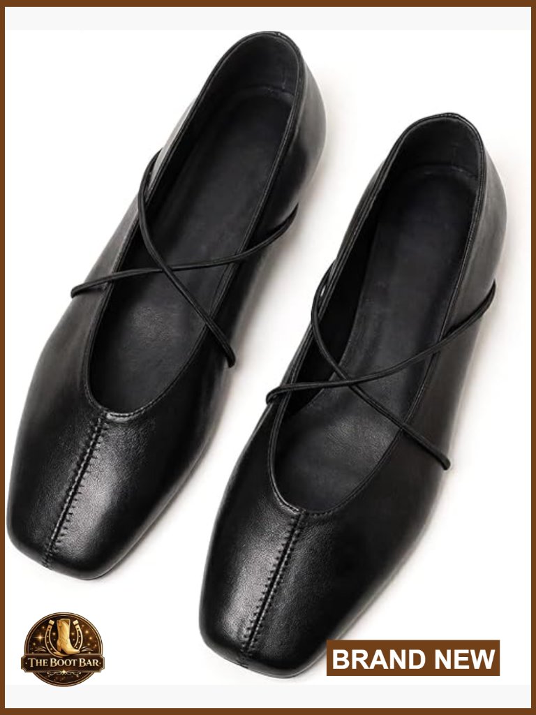 Ballet Flats With Criss Cross Strap Square Toe Comfortable Dress Shoes For Work